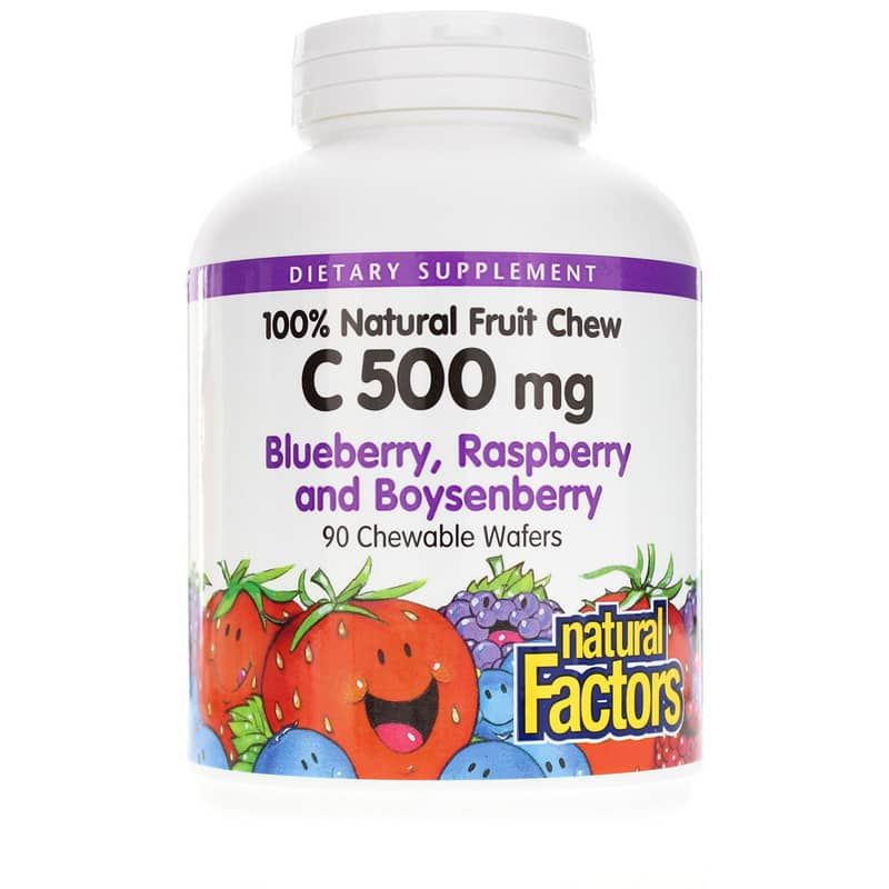 C-500 Mg Natural Fruit Chew, Blueberry Raspberry Boysenberry, 90 Chewable Tablets | C-500 мг натуральный фруктовый жевательный, Черника Малина Бойсенберри, 90 жевательных таблеток