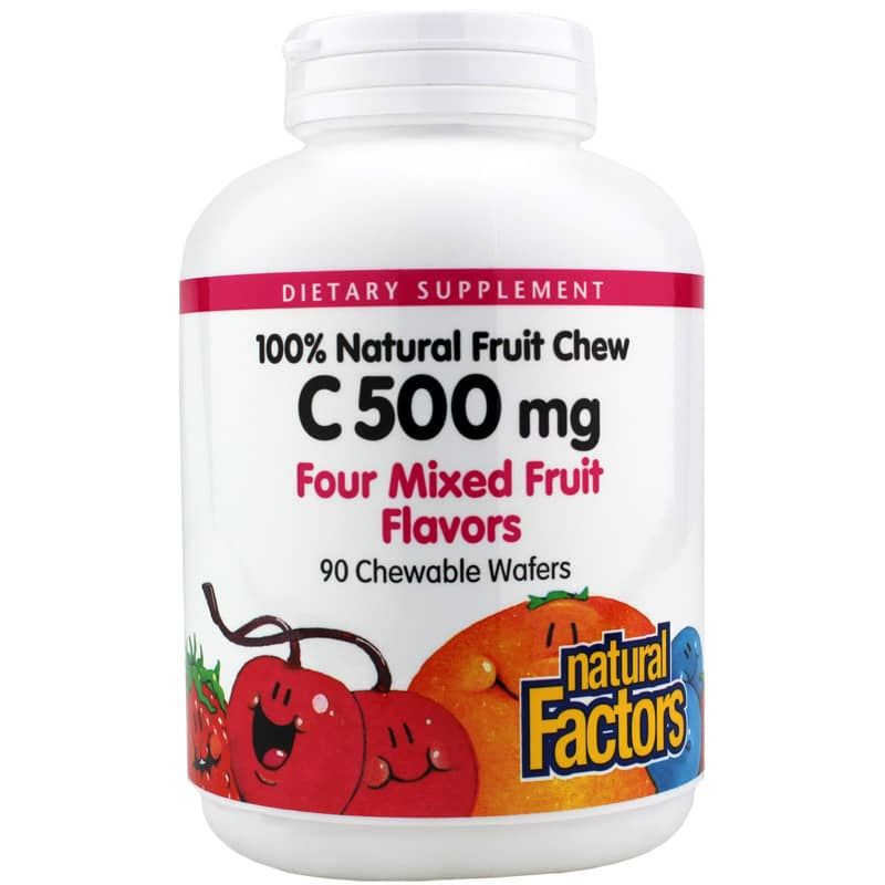C-500 Mg Natural Fruit Chew, Mixed Fruit, 90 Chewable Tablets | C-500 мг натуральный фруктовый жевательный, Смешанные фрукты, 90 жевательных таблеток