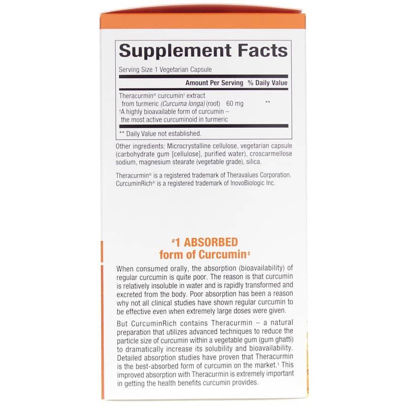 CurcuminRich Double Strength Theracurmin, 120 Veg Capsules | КуркумінРіч подвійної сили теракурмін, 120 вегетеріанських капсул
