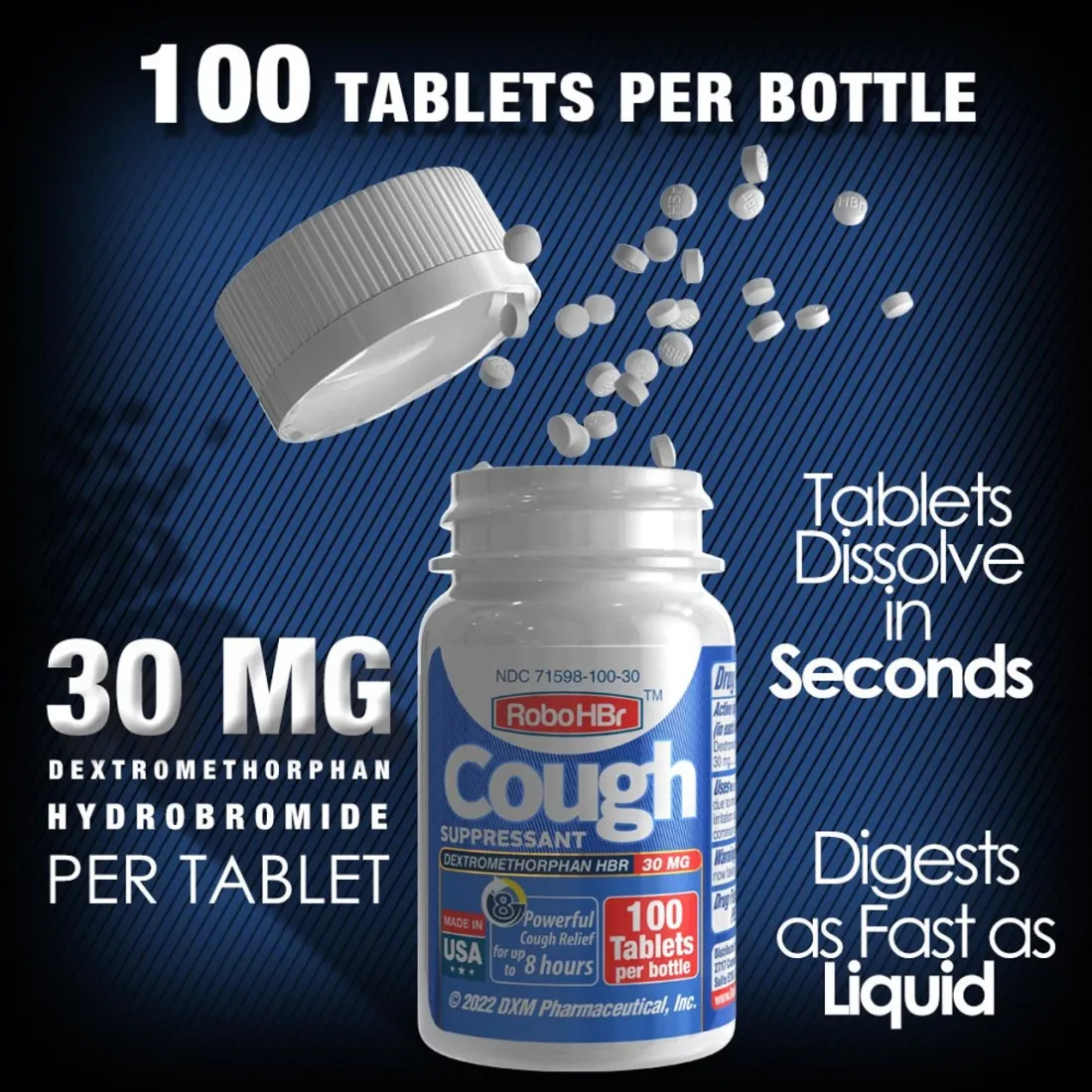 RoboTablets, RoboHBr Dextromethorphan HBr, 30 мг. (Декстрометорфан) HBr 30 мг 100 таблеток