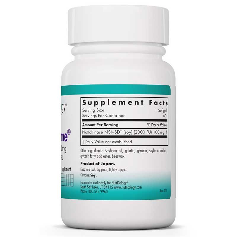NattoZyme Nattokinase 100 Mg, Nutricology, 60 Softgels | NattoZyme наттокиназа 100 мг, нутрициология, 60 гелевых капсул