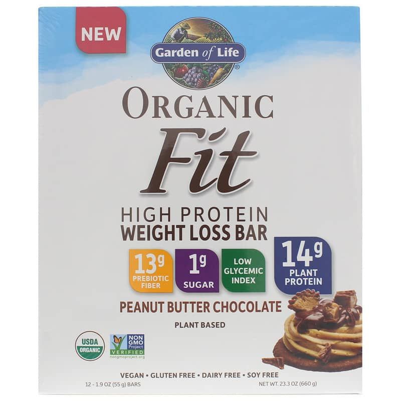 Organic Fit High Protein Weight Loss Bar, Peanut Butter Chocolate, 12 Bars | Батончик для похудения с высоким содержанием белка organic fit, Шоколад с арахисовым маслом, 12 Барс