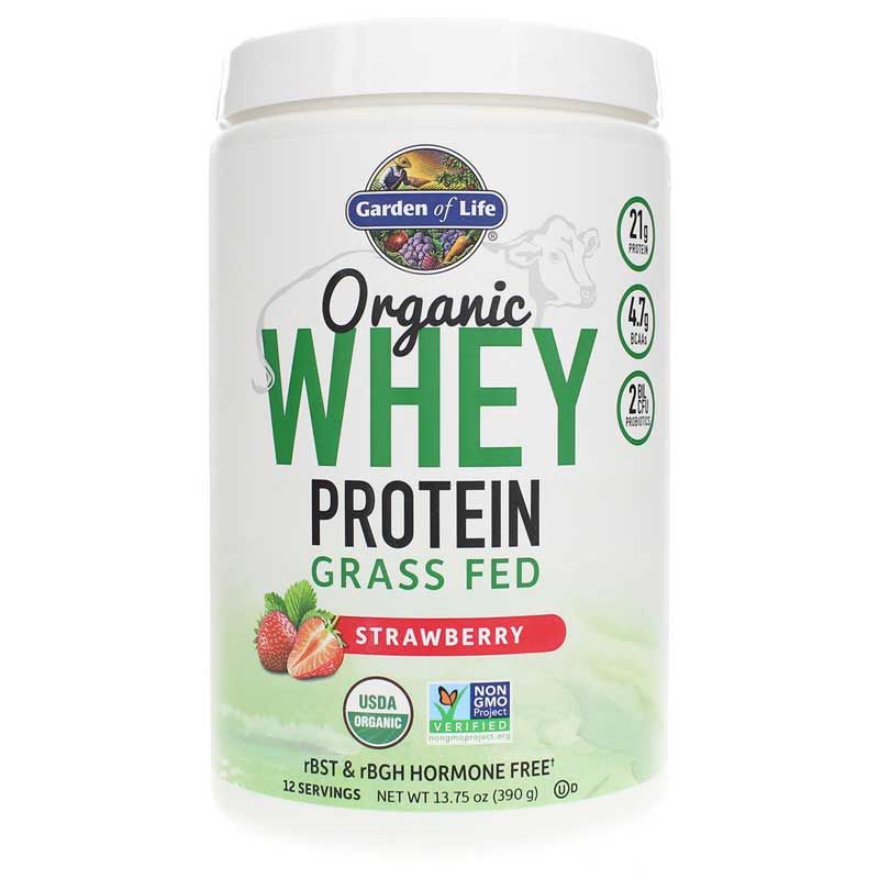 Organic Grass Fed Whey Protein, Strawberry, 13.75 Oz | Органический сывороточный протеин травяного откорма, Клубника, 13,75 унции
