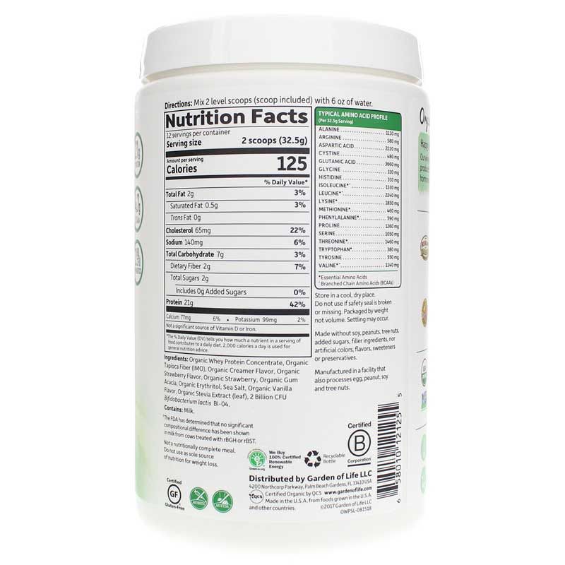 Organic Grass Fed Whey Protein, Strawberry, 13.75 Oz | Органический сывороточный протеин травяного откорма, Клубника, 13,75 унции