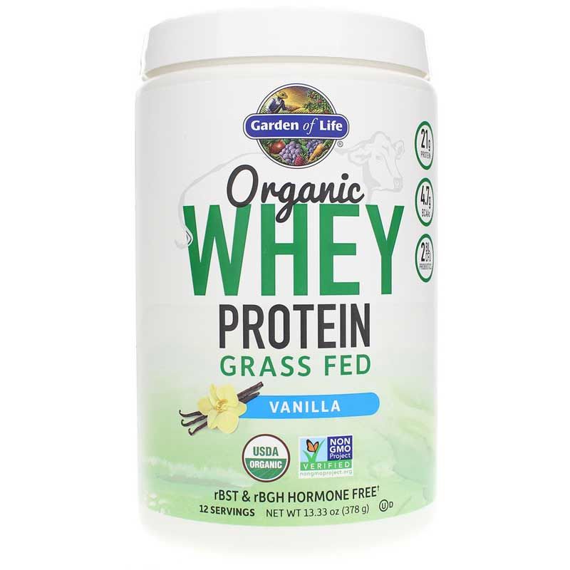 Organic Grass Fed Whey Protein, Vanilla, 13.33 Oz | Органический сывороточный протеин травяного откорма, Ваниль, 13,33 унции