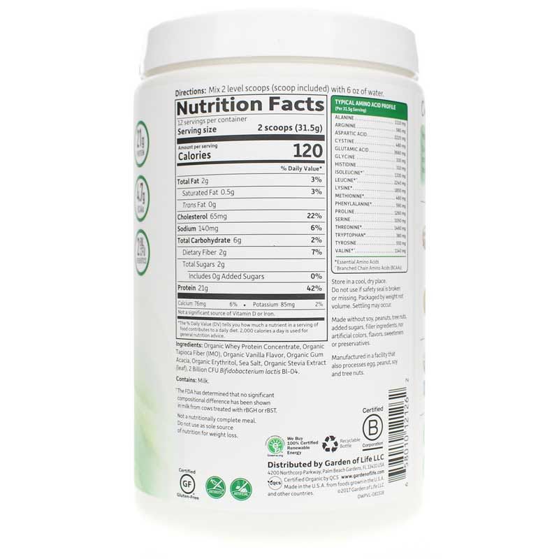Organic Grass Fed Whey Protein, Vanilla, 13.33 Oz | Органический сывороточный протеин травяного откорма, Ваниль, 13,33 унции