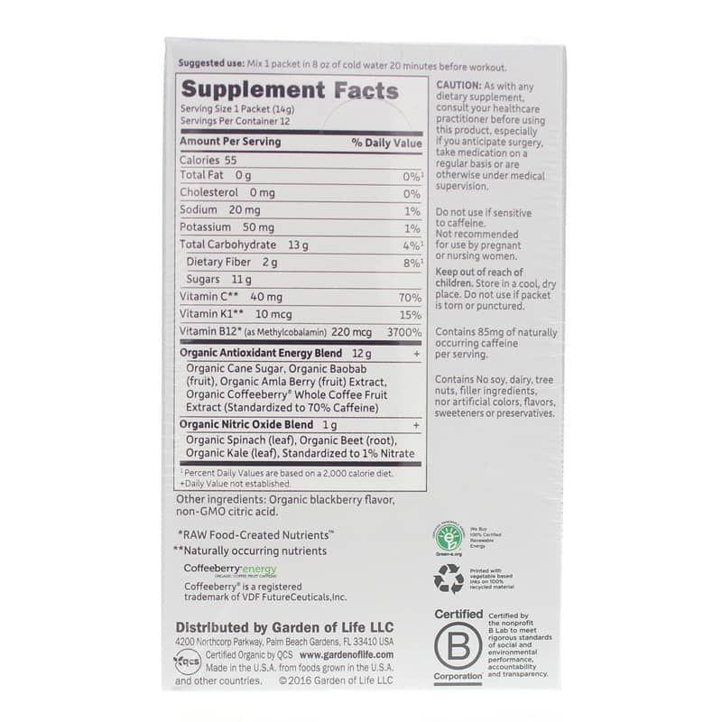 Organic Plant-Based Energy + Focus, Blackberry, 12 Packets | Энергия и фокус на основе органических растений, Blackberry, 12 пакетов