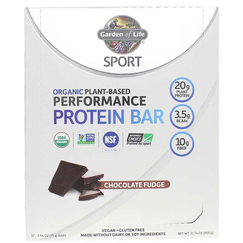 Organic Plant-Based Performance Protein Bar, Chocolate Fudge, 12 Bars | Органічний протеїновий батончик на рослинній основі, Шоколадна помадка, 12 Барс