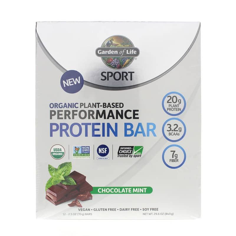 Organic Plant-Based Performance Protein Bar, Chocolate Mint, 12 Bars | Органічний протеїновий батончик на рослинній основі, Шоколадна м'ята, 12 Барс