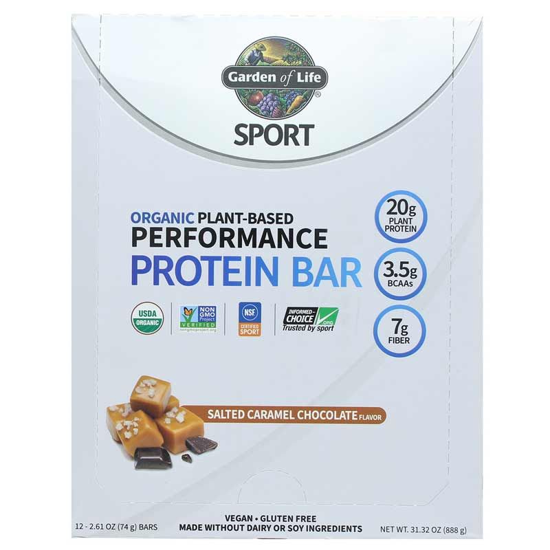 Organic Plant-Based Performance Protein Bar, Sea Salt Caramel Chocolate, 12 Bars | Органічний протеїновий батончик на рослинній основі, Шоколадна карамель із морською сіллю, 12 Барс