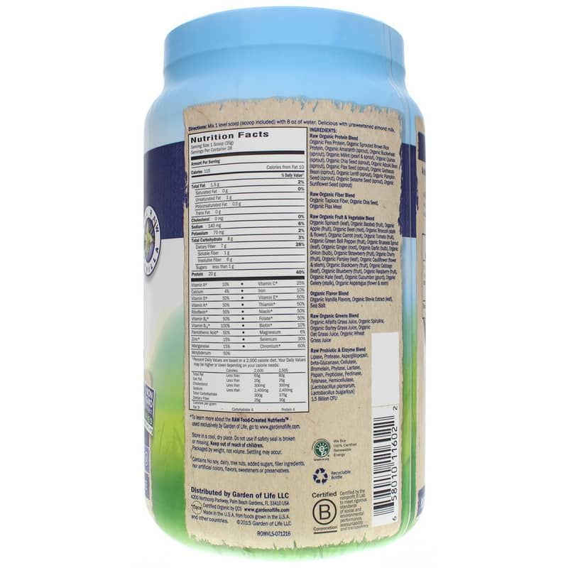 Raw Organic Meal Shake &amp; Meal Replacement, Vanilla, 34.2 Oz | Сырой органический пищевой коктейль и замена питания, Ваниль, 34,2 унции