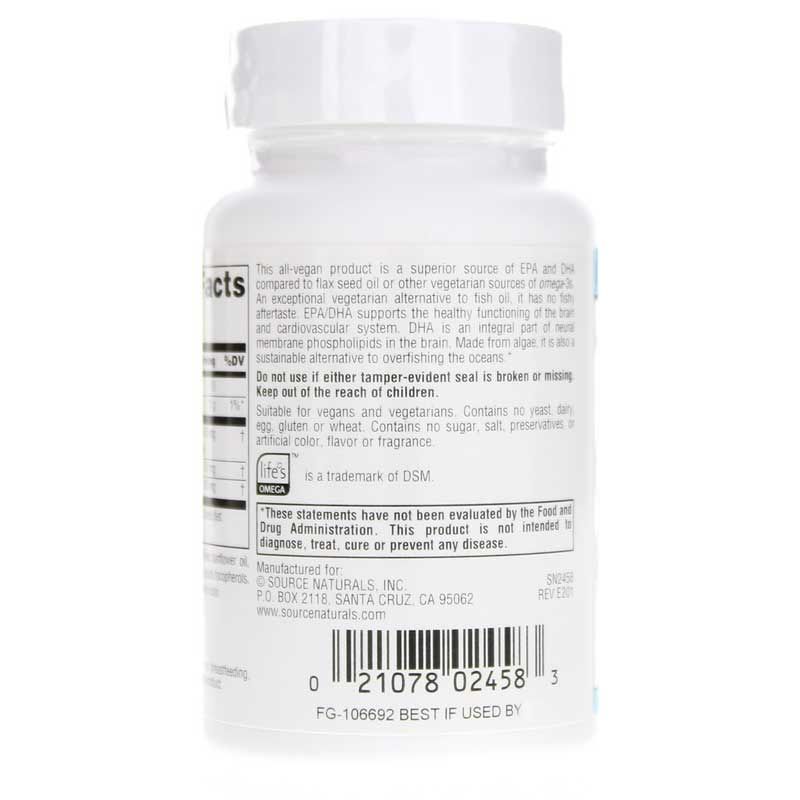 Vegan Omega-3s EPA-DHA, Source Naturals, 30 Vegan Softgels | Веганские омега-3s EPA-DHA, source naturals, 30 Веганский гелевых капсул