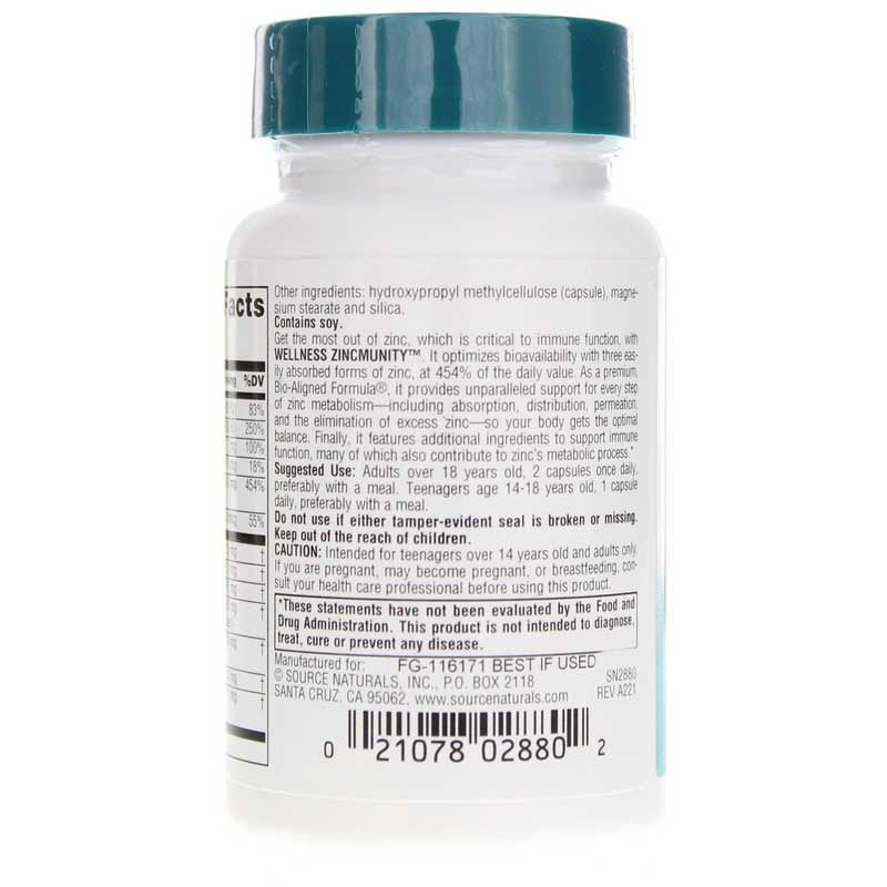 Wellness ZincMunity, 30 Veg Capsules | Оздоровительное сообщество ZincMunity, 30 вегетерианских капсул