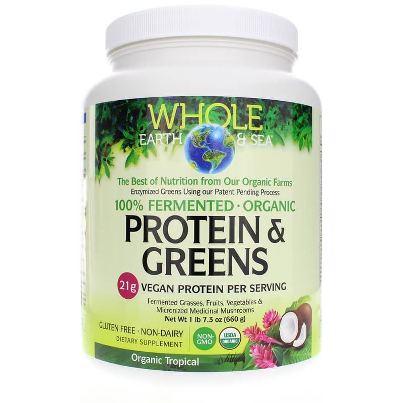 Whole Earth &amp; Sea Fermented Protein &amp; Greens, Tropical | Цільна земля і море ферментований білок і зелень ферментований, Тропічний