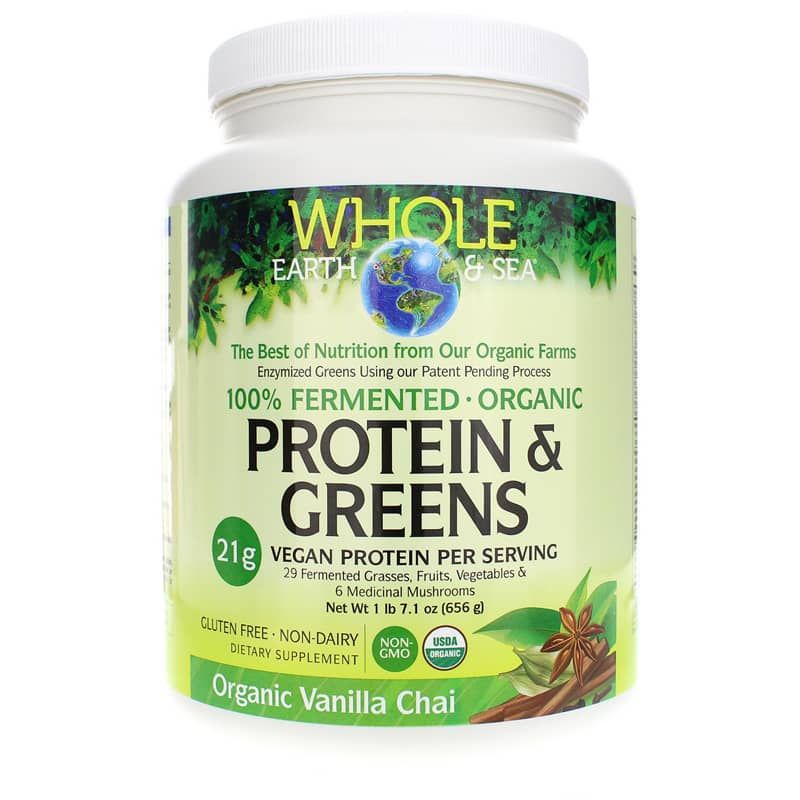 Whole Earth &amp; Sea Fermented Protein &amp; Greens, Vanilla Chai | Цільна земля і море ферментований білок і зелень ферментований, Ванільний чай
