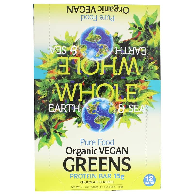 Whole Earth &amp; Sea Organic Vegan Greens Protein Bar, 12 Bars | Целая земля и море органический веганский протеиновый батончик с зеленью, 12 Барс